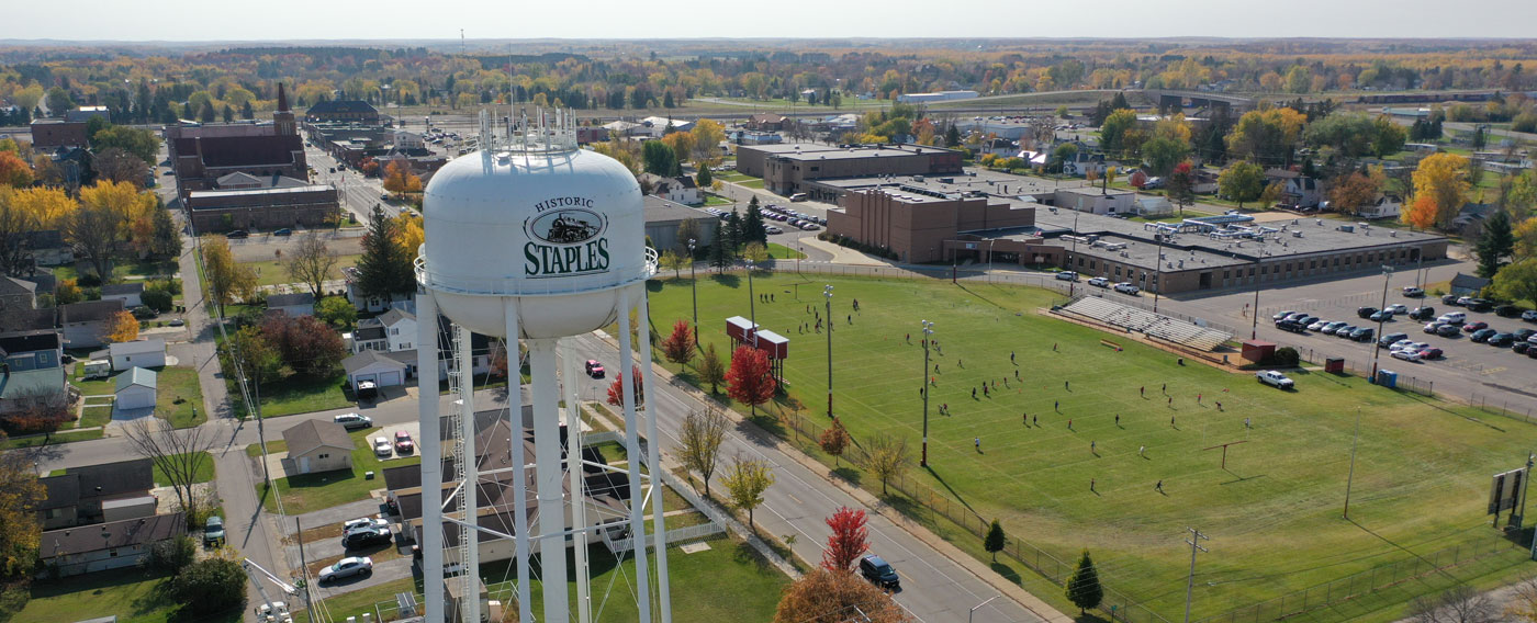 aerial view of Staples, MN